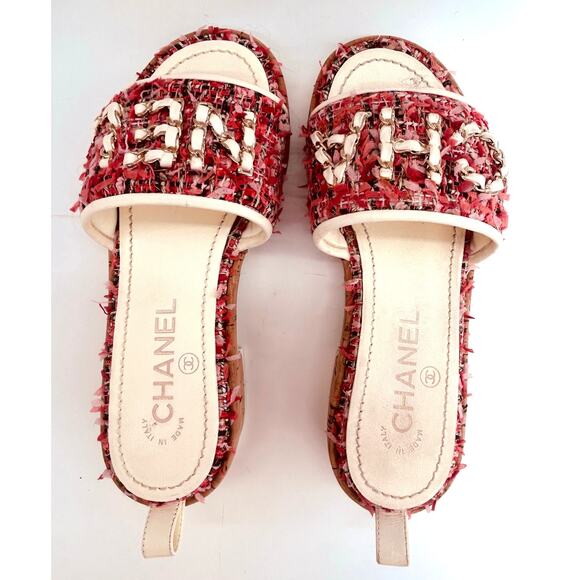 Authentic Chanel Pink Tweed Slides EU 35 US 5 21C - Picture 2 of 7